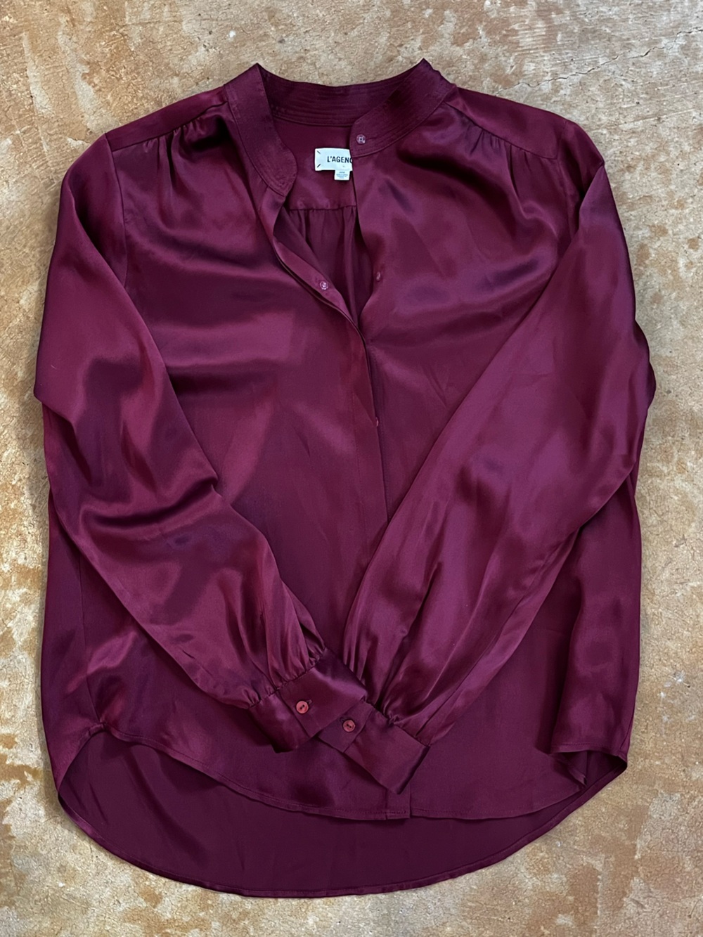 L'AGENCE Bianca Band Collar Silk Blouse SZ MED